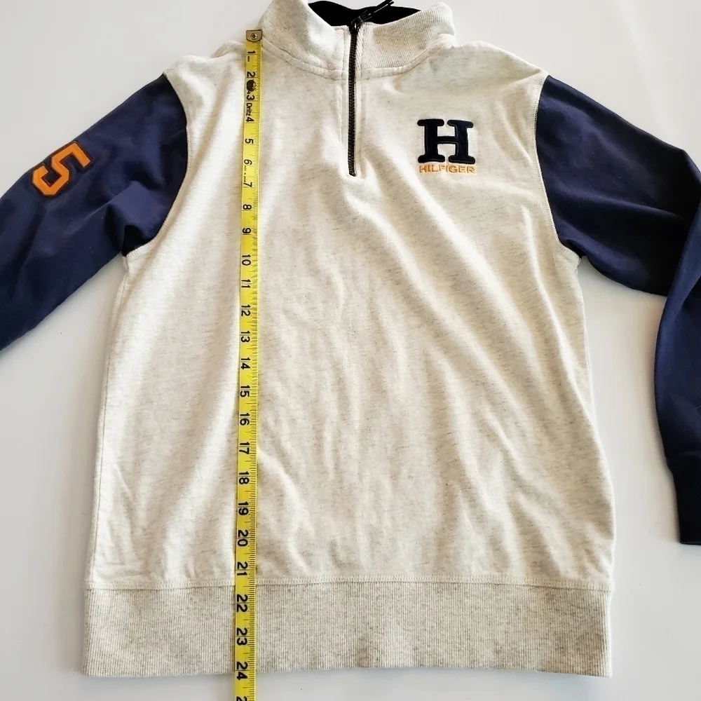 Tommy Hilfiger Boys 1/4 Zip Pullover Off White Blue Size L (16/18)